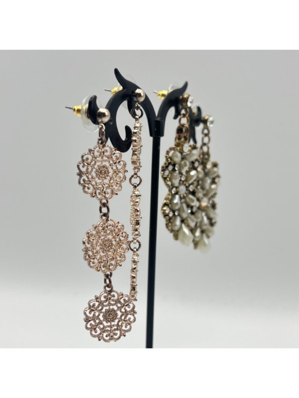Lot Of 4 Pierced Earrings Baublebar Dangle Stud Gold Rose Tones Floral Beaded - Picture 6 of 11